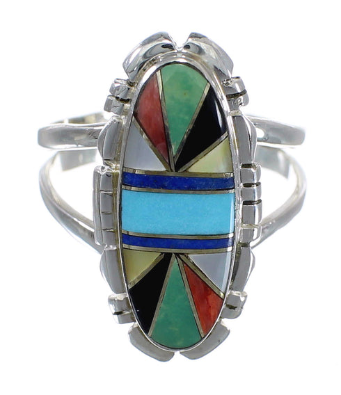 Southwest Silver Multicolor Inlay Ring Size 6-3/4 VX58733